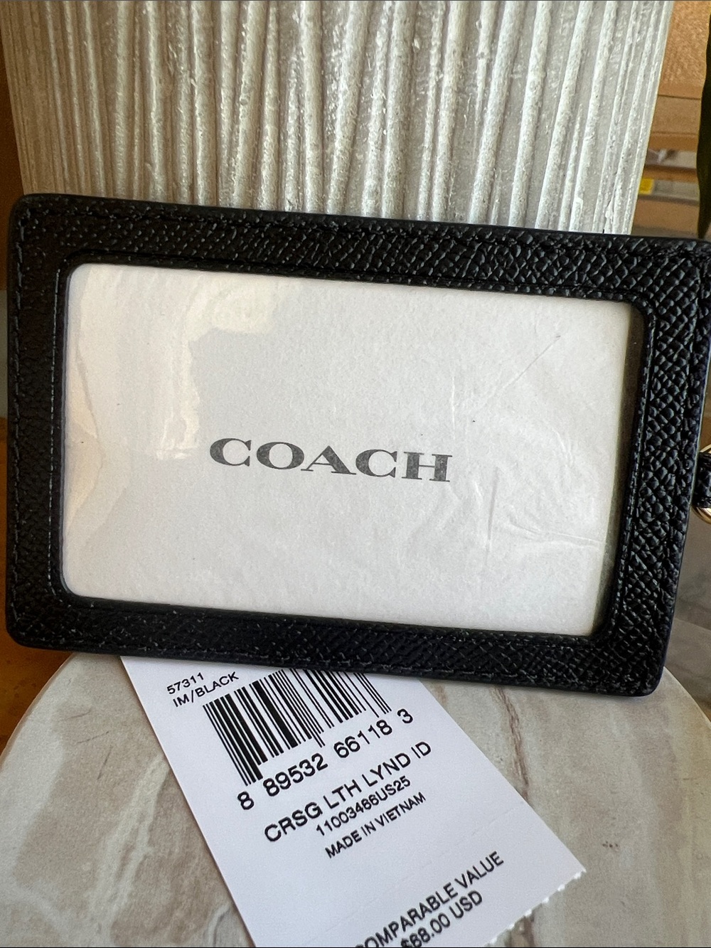 Coach Black Pebbled Leather Lanyard Card Holder with Gold Hardware - Picture 2 of 3